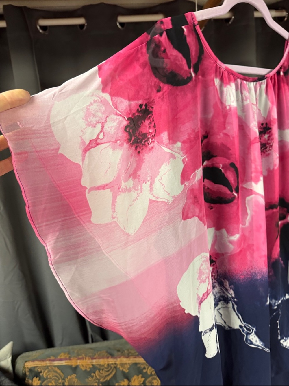 JM Collection Navy and Hot Pink Floral Layered Tunic - Picture 5 of 5